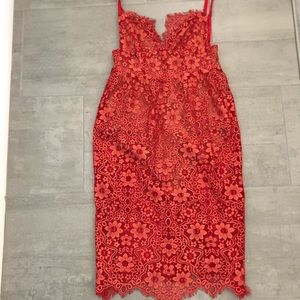 For Love and Lemons Red Sheer Lace Dress